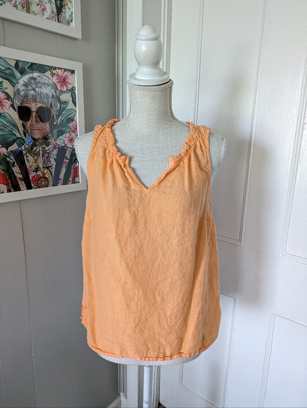 Talbots Orange Linen Sleeveless Top Women's Size SP Pullover V-Neck Relaxed Fit